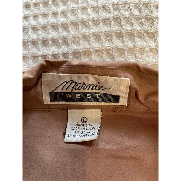 VTG Marnie West 100% Silk Button Up Tan/ Brown Minimalist Blouse Large - Picture 9 of 12